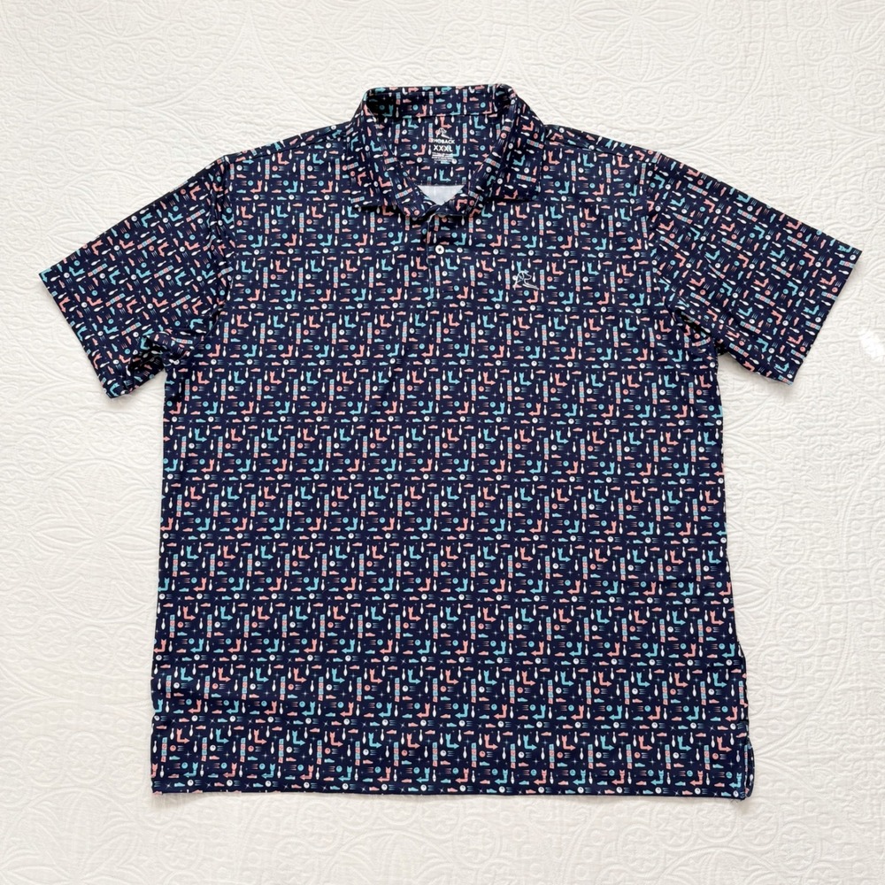Rhoback Men's Short‎ Sleeve Performance Polo, Bowling Ball Pins Print (XXXL)